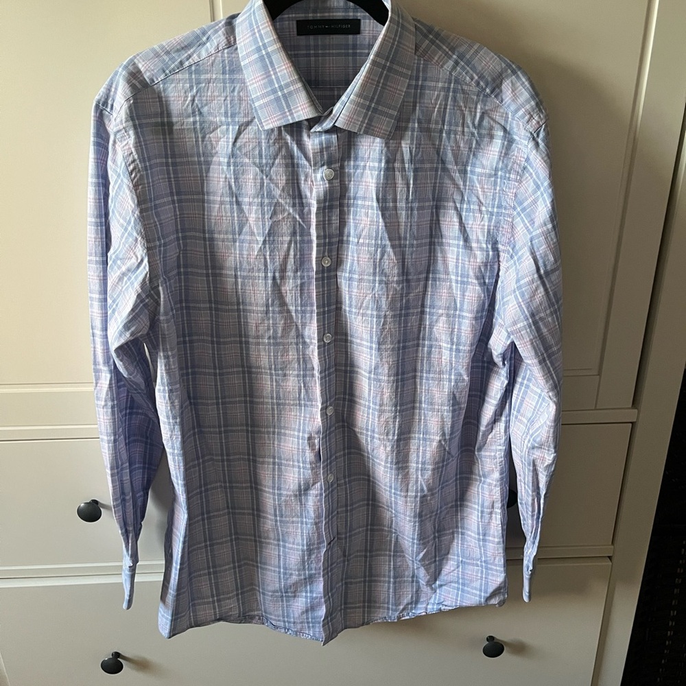 Tommy Hilfiger Light Blue Plaid Casual Button Down Shirt